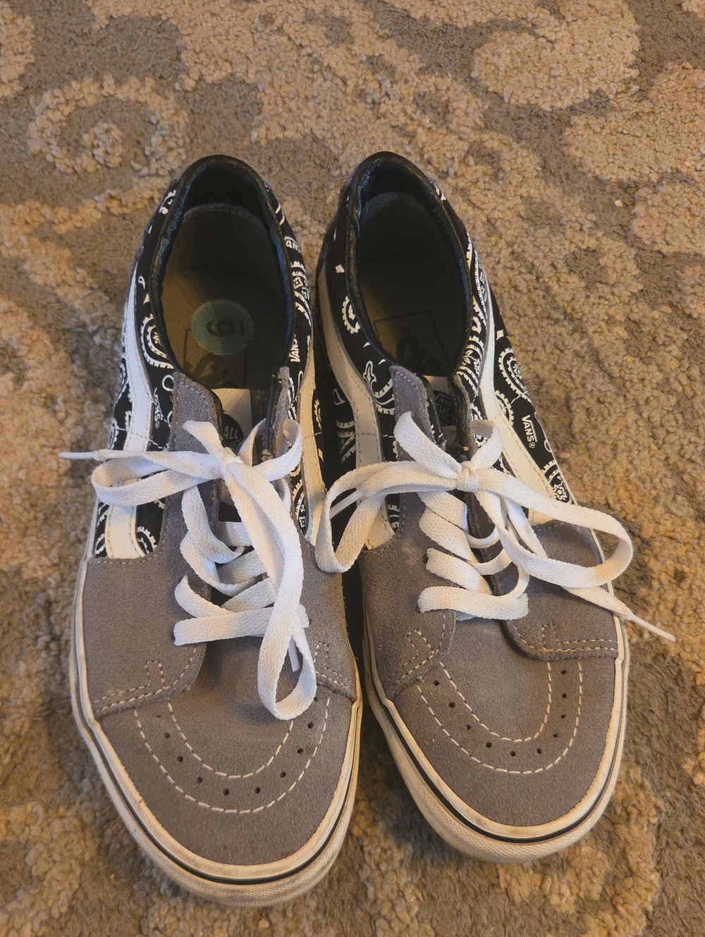 Vans Men’s Gray Suede & Black Bandana Skate Sneakers with White Trim